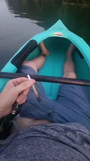 In a kayak and the joint canoes, probably should get naked